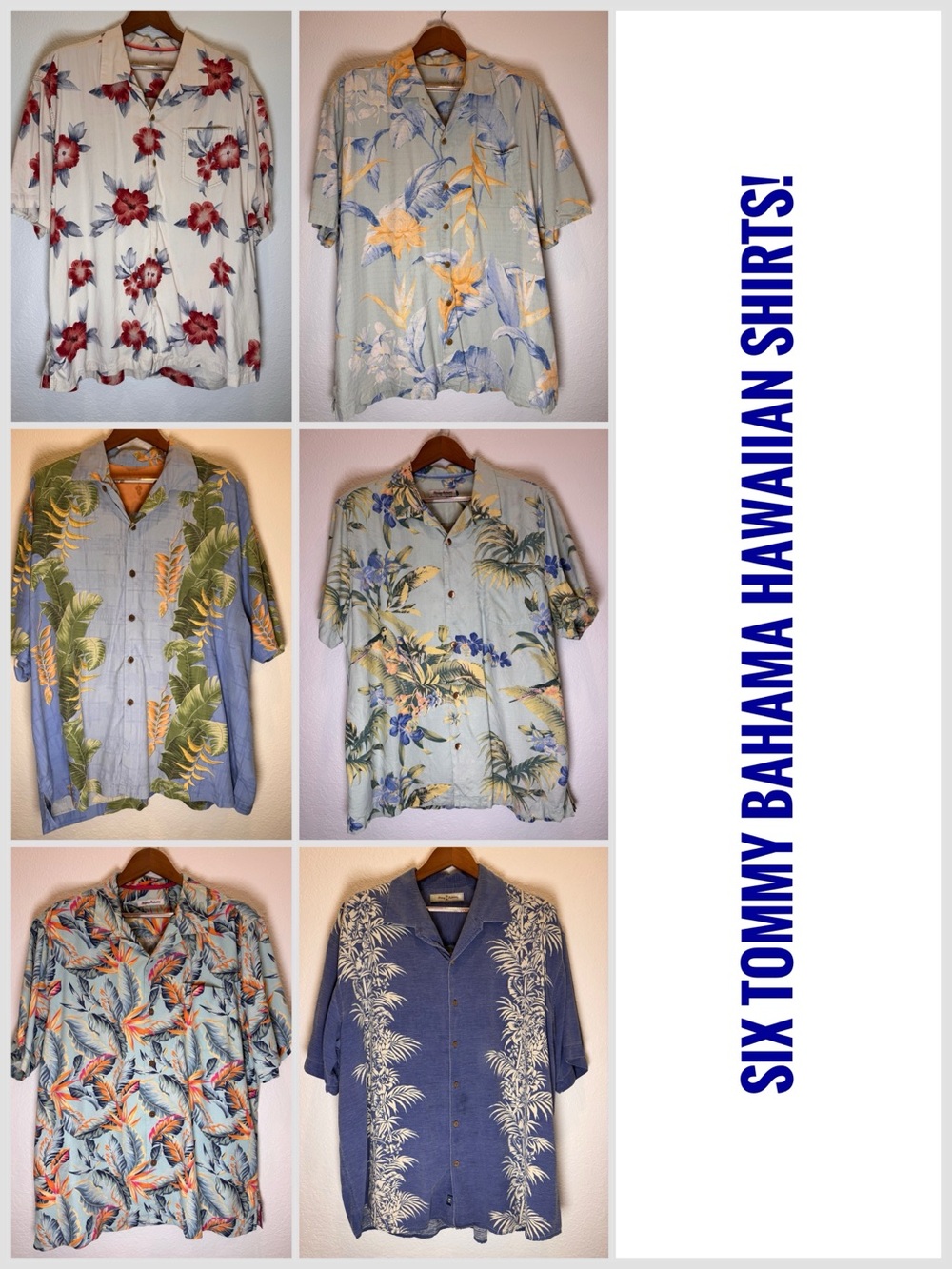 Lot of SIX Tommy Bahama Silk Hawaiian Shirts! Halloween/Party/Crafts